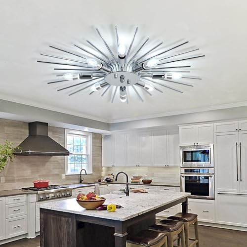 Semi Flush Mount 8 Light Ceiling Light Modern Metal Ceiling Lighting Chrome Light Fixture Chandelier for Farmhouse Kitchen Dining Room Bedroom Hallway Living Room