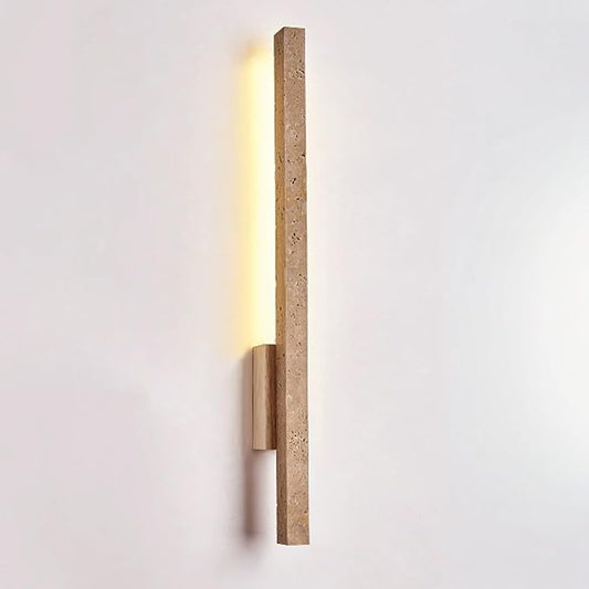 Japanese Style Stone Wall Sconce, Natural Yellow Travertine Wall Lamp, 8W LED Warm Light 3000K Wall Light, Wabi-Sabi Art Light Fixture for Living Room Bedroom Bedside Hallway(Wood)