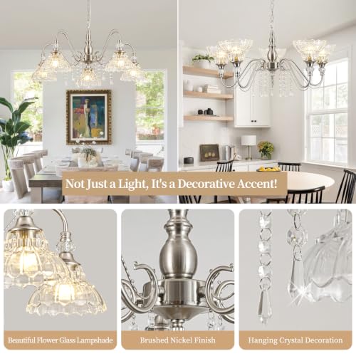 5 Light Chandelier in Brushed Nickel Finish with Flower (5-Light / Nickel)