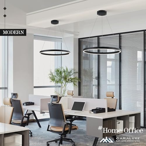 Modern LED Ring Chandelier Black Chandeliers 24in Dimmable