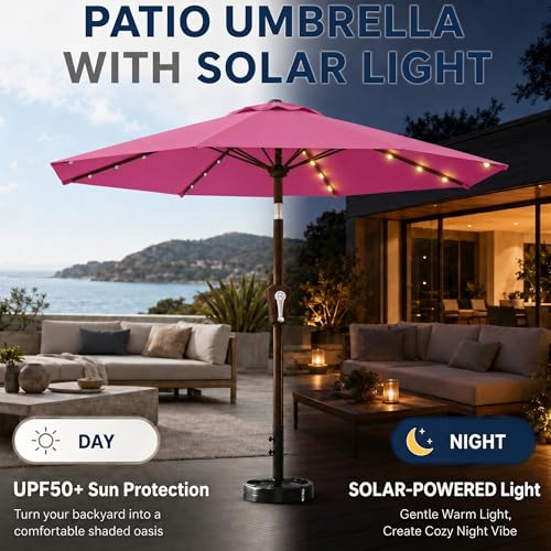 10FT Solar Patio Umbrella with Lights