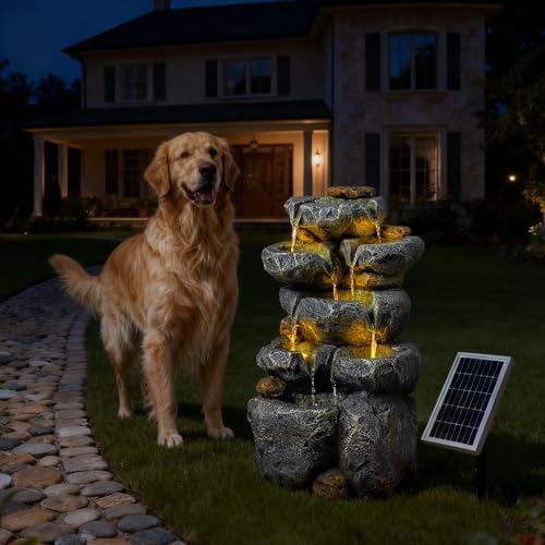 24" Tall Solar Powered Water Fountain Cascading Rock Waterfall (5 Count)