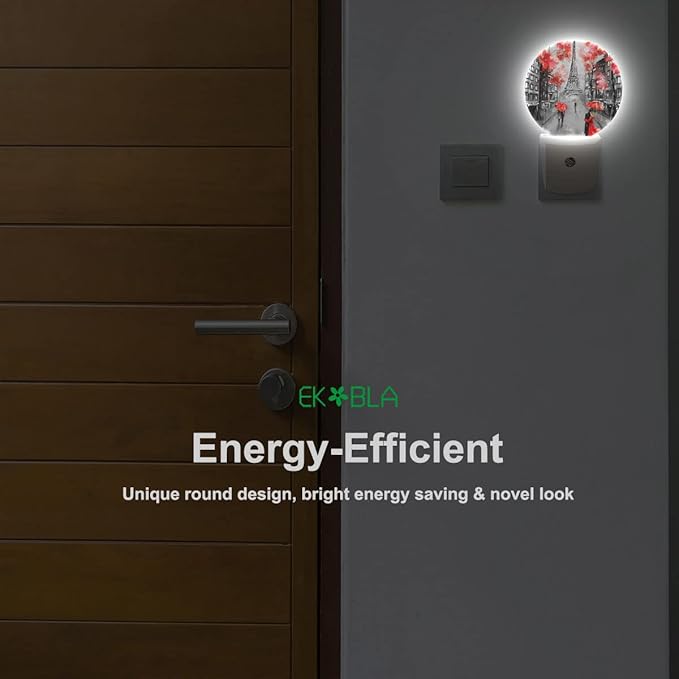 EKOBLA Paris LED Night Light Eiffel Tower Red Umbrella Couple Lovers Kiss France Street Plug-in Nightlights Home Auto Sensor LED Dusk to Dawn Light for Bedroom Bathroom Kitchen Corridor