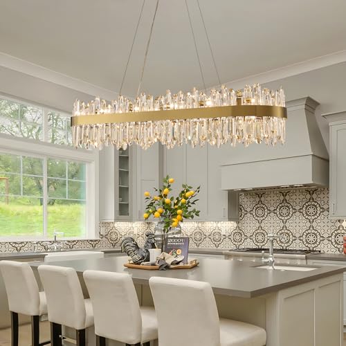 Gold Oval Crystal Chandelier L45.3 inch