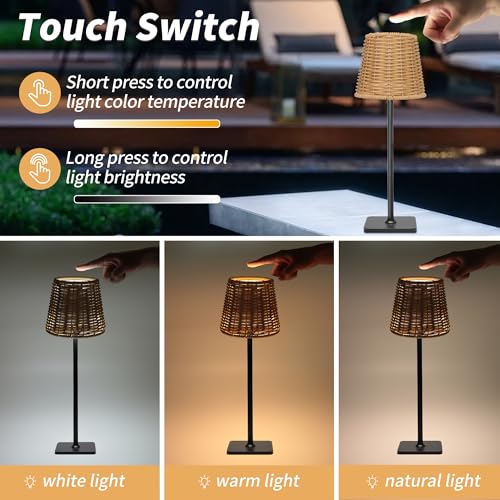 Outdoor Waterproof Cordless Wireless Rechargeable Portable Top Touch Battery Operated Powered LED Table Lamp Desk Lamp Lights for Restaurant Kitchen Patio Dinner Dining
