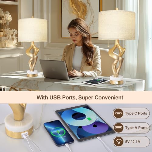 26” Table Lamp Set of 2 with USB Ports for Bedroom Living Room