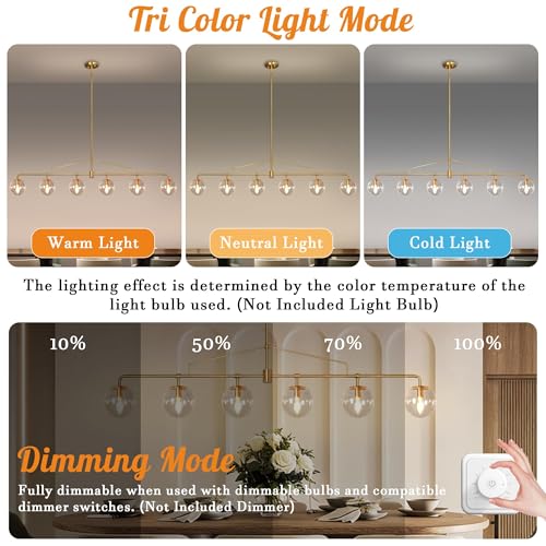 Gold Linear Chandelier 6 Lights Seeded Glass Globe Pendant Light