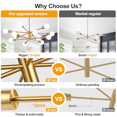 11" 52" Height Adjustable Modern Chandelier Ceiling Light Fixture