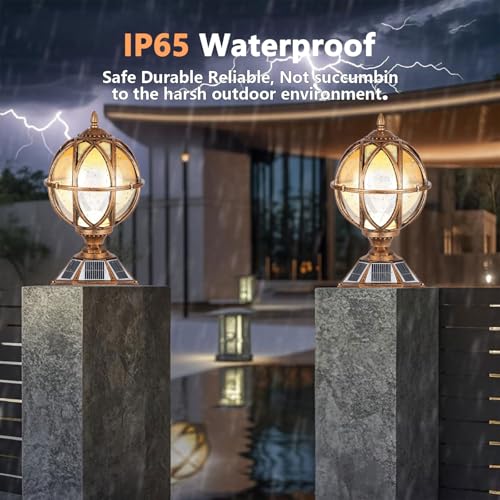 17.7 Inch Solar Powered Outdoor Pillar Lights with Amber Glass Post Lights