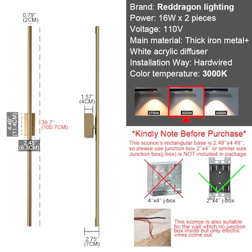 Only Suitable for Small Junction Box Set of 2 Hardwired Gold Wall Lamps (2 Count)