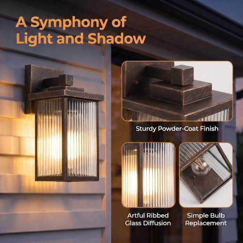13" Black Brush Gold Outdoor Wall Light