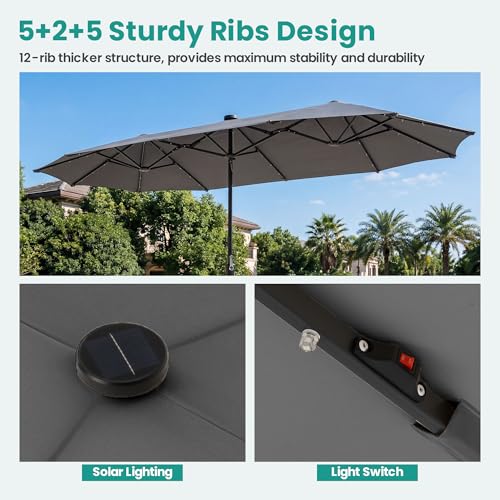 13FT Large Double Sided Patio Umbrella with Solar Lights