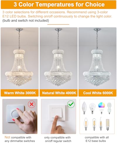 12 Lights Chrome Finish Empire Crystal Chandelier Lighting for Dining Room Living Room Foyer Hallway Bedroom Entryway