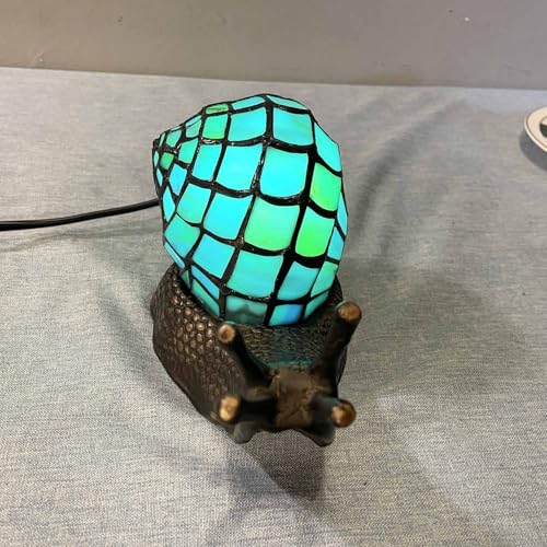 L10975 Cyan Land Snail Tiffany Style Stained Glass Accent Table Lamp