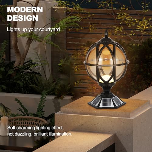 Solar Post Cap Light Victorian Globe Outdoor Waterproof Fence Pillar Lamps Solar Energy LED Exterior Column Lights Glass Ball Porch Lights Landscape Yard Street Light Deck Bollard Pedestal Light