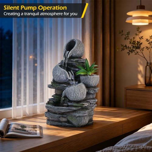 Water Fountain Tabletop Waterfall Fountains Indoor with LED