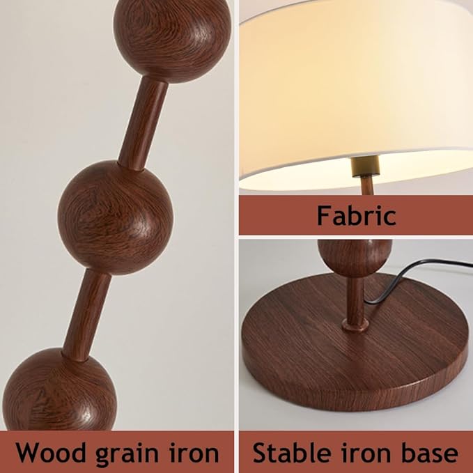 Wabi-sabi 63" Round Fabric Floor Lamp Walnut Iron Floor Light Cloth Standing Lamp with E26 Dimmable Spherical Body Tall Light for Living Room Bedroom Study Office