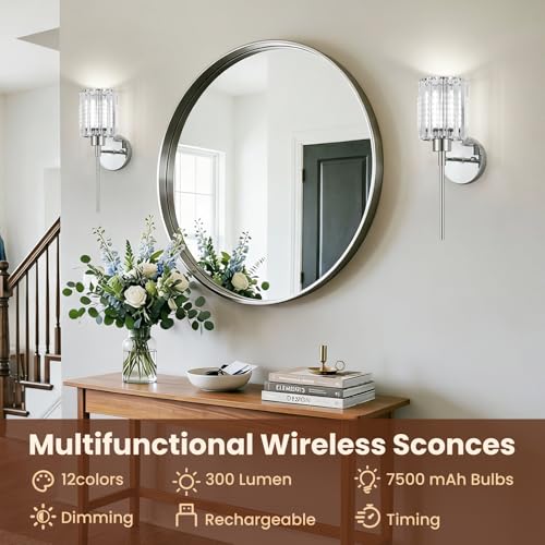 2 Pack Crystal Battery Operated Wall Sconces (2 Count)