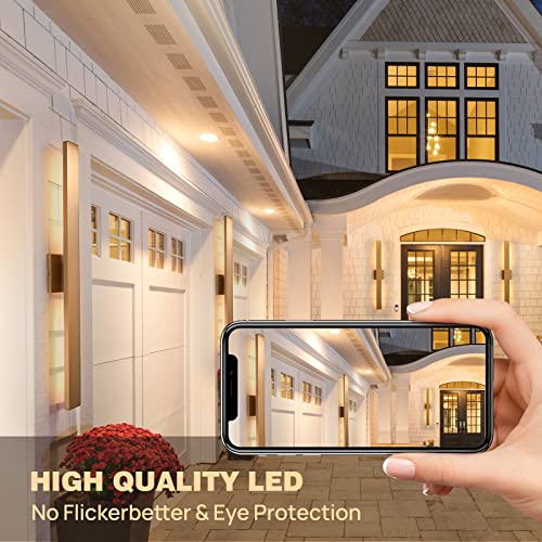 Gold LED Outdoor Wall Lights 34in Modern Exterior Light Fixture 3000K Waterproof Aluminum & Glass Outside Lights for House Front Door Patio