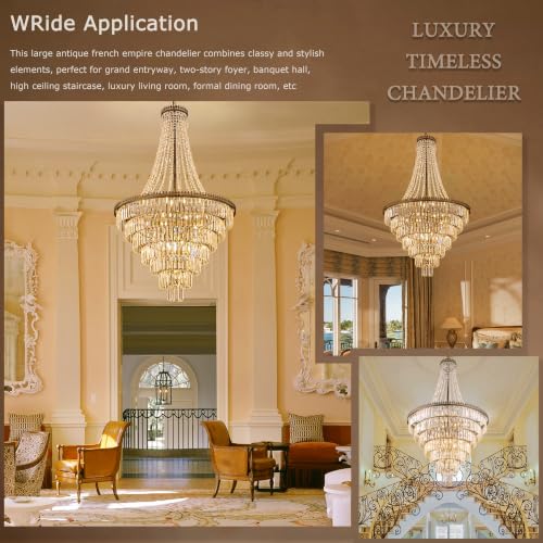 French Empire Crystal Chandelier 34" W Large High Ceiling Chandelier