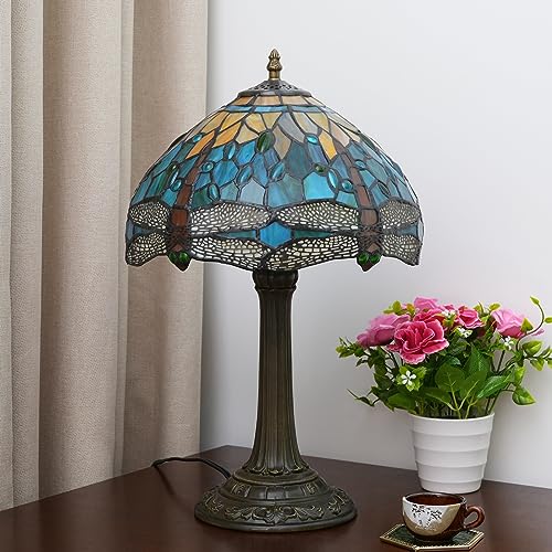 Tiffany Lamp Stained Glass Table Lamp for Living Room Bedroom Bedside Nightstand Home Office LED Bulb Included
