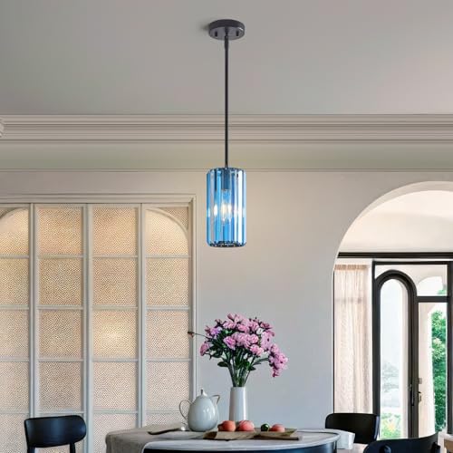 Modern Crystal Pendant Light Mini Light Blue Chandeliers Adjustable Pendant Lights Fixture for Kitchen Island Dinning Room Corridor Bedroom