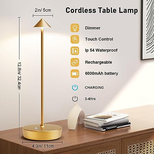 Cordless Rechargeable Led Table Lamp Battery Operated Light Gold