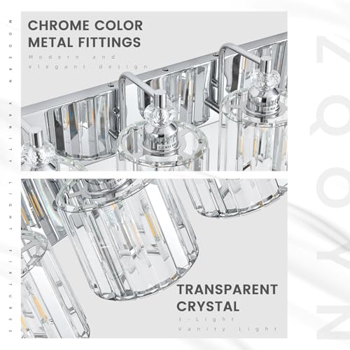 3 Light Modern Bathroom Light Fixture Chrome Bathroom Vanity Lights Over Mirror Wall Sconce Lighting with K9 Crystal Shades E26 Base for Bedroom