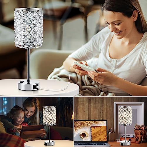 Sliver Crystal Table Lamps for Bedroom Set of 2 (2 Count)