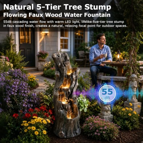 39.37" H Water Fountain Outdoor Waterfall Fountain with LED Lights