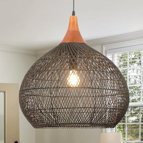 Large Black Rattan Pendant Light