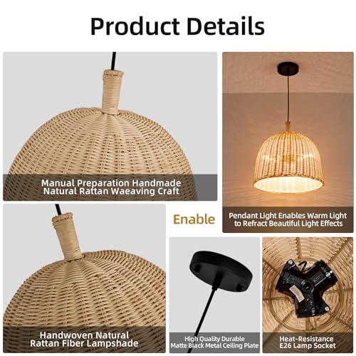 13.8" Rattan Pendant Light