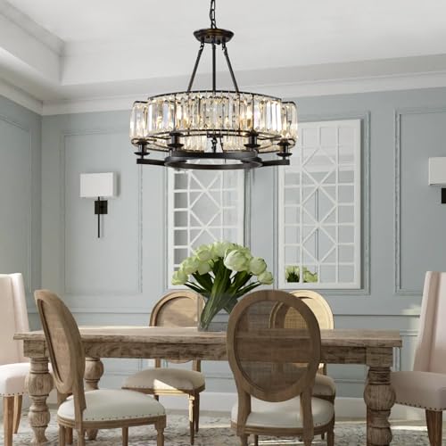 Vintage Crystal Chandelier Black Hanging Light Fixture 24in 6 Lights