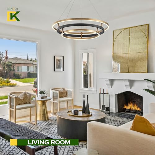 3 Rings Modern LED Chandelier Black Gold Dimmable Circular Pendant Light for Dining Room