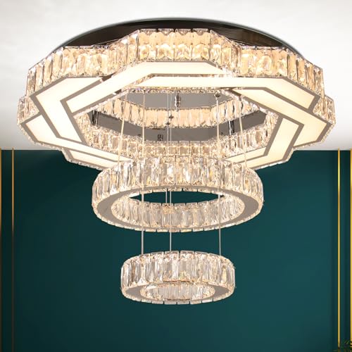 22.5" 2 Ring Modern Crystal Ring Pendant Chandelier Ceiling Light Warm