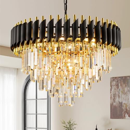 24" Black and Gold Crystal Chandelier Contemporary Large Crystals Chandeliers 5