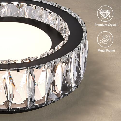 11 Inch Matte Black Crystal Flush Mount Ceiling Light Fixture
