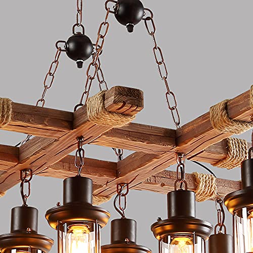 Wooden Pendant Lights for Kitchen Island Farmhouse Chandelier Metal Hanging Lights Retro Ceiling Light Handmade Lighting Products for Kitchen