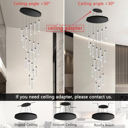20 Lights Chandelier LED Dimmable Chandeliers for Entryway Flush Mount Ceiling Pendant Light Fixture Crystal Chandeliers for Living Room Black Finished Lighting Modern 156in High Ceiling Chandelier