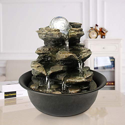 8.3” High Tabletop Water Fountain with Rotating Crystal Ball and LED Light
