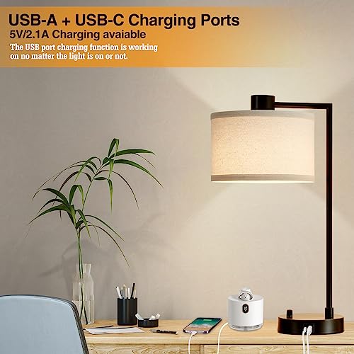 Table Lamp for Bedroom Set of 2 with USB C+A Ports (2 Count)