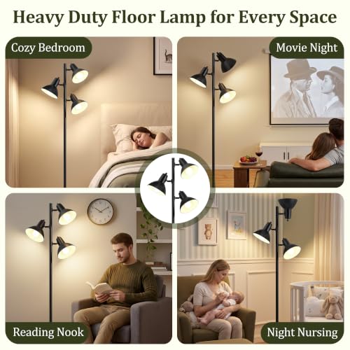 3 Light Floor Lamps for Living Room (Black)