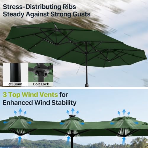 REE SOLDIER 13ft Double Sided Patio Umbrella with Solar Lights