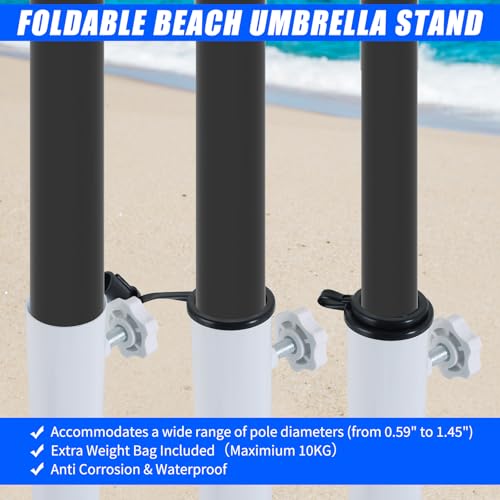 2 Pack Foldable Beach Umbrella Stand with Water Weight Bag
