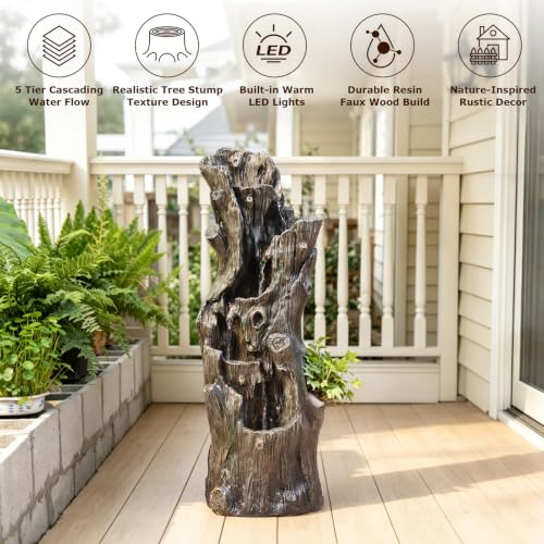 39.37" H Water Fountain Outdoor Waterfall Fountain with LED Lights