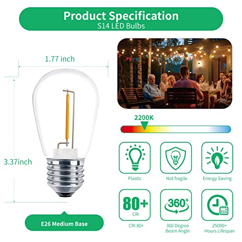 30 Pack S14 Edison String Light Bulbs (30 Count)