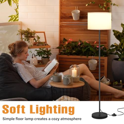 Modern Floor Lamp Simple Design with White Shade & Foot Pedal Switch