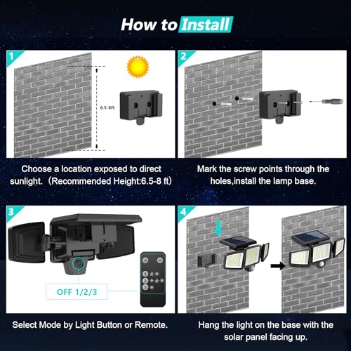 Solar Outdoor Lights 2500LM 210 LED Security Lights with Remote Control (2 Count)