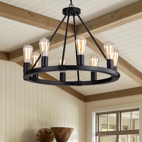 23.6" 8 Lights Wagon Wheel Chandelier