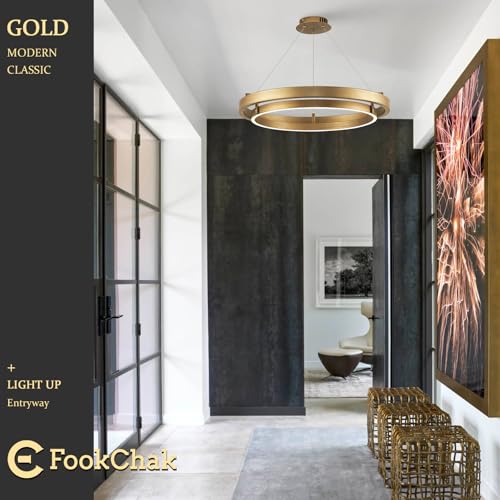 LED Ring Chandelier Brass Gold Round Chandelier 30W Entry Chandeliers Light